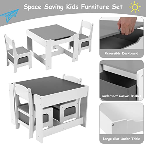 Arlopu Kids Table And 2 Chairs Set, 3-In-1 Wooden Activity Table, W/Detachable Storage Drawer, Drawing Reading Black Board Desk, Art Craft, Playroom, Nursery, Toddler Table And Chair Set (Off-White) #TOP4