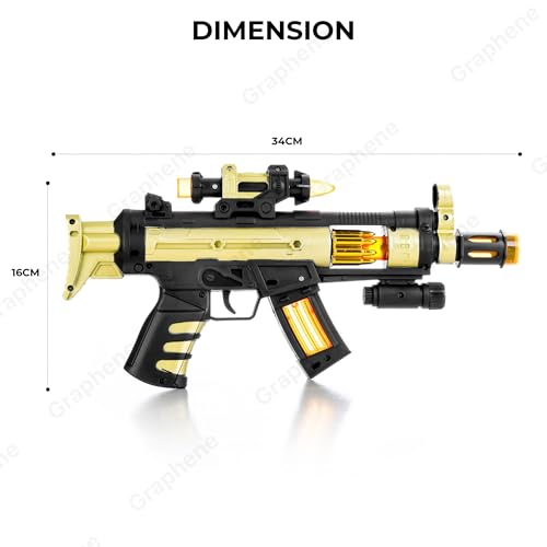 GRAPHENE Music Toy Gun for Kids with 3 AA Batteries Sound Light Shooting Vibration Army Style Musical Pretend Play Police Golden Gun Ak 47 Toy Boys & Girls Multicolor (Pack of 1)
