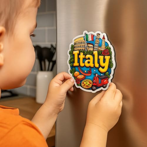 Image of Naxon Italy Country Theme Souvenir Wooden Refrigerator Stylish Fridge Magnet - Fridge Decoration Magnet for Kitchen & Home Decor | Perfect Souvenir Gift | Size 3x3 Inches | Pack of 1