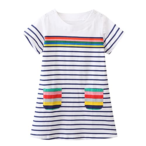 Image of HILEELANG Toddler Little Girl Summer Dress Sleeveless Cotton Casual Flower Shirt Playwear Jumper Skirt Sundress