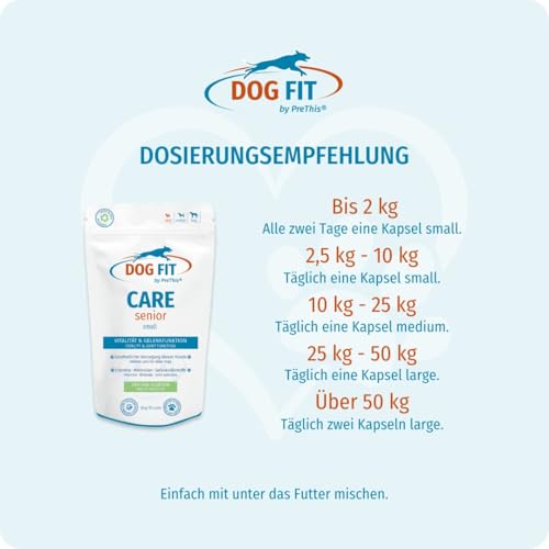 DOG FIT by PreThis® Care Senior für ältere Hunde I Für Vitalität, Wohlbefinden und die Unterstützung der normalen Gelenkfunktion. Mit essenziellen Nährstoffen, ohne Zusätze I small bis 10 kg