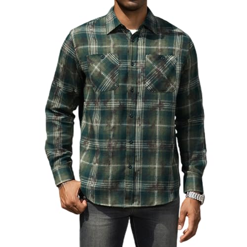 Image of WARHORSEE Flannel Shirt for Men Long Sleeve Button Down Plaid Shirts
