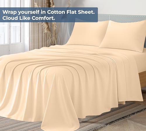 Image of Royale Linens 100% Organic Cotton King Flat Sheet Only - Super Soft - Percale Top Sheets - King Flat Sheet Sold Separately - Breathable, Cool & Crisp Sheets Only (105 inch x 102 inch, Sand)