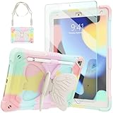 iPad 10.2 Case for Kids Girls, iPad 9th/8th/7th Generation Case with Tempered Glass Screen Protector&Shoulder Strap| Ambison Rugged Protective Cute Case for iPad 10.2 inch 2021/2020/2019(Multicolor)