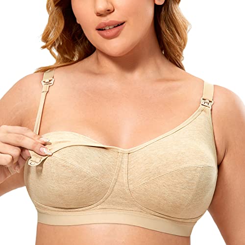 Gratlin - Sujetador de Lactancia de Copa Completa Algodón sin Aros para Mujer Beige# 110G