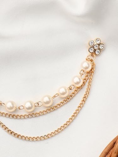 Panjatan Men's Eye Catching Stone Studded Snow Flake With Three Chain Pin Brooch (Image - 4)