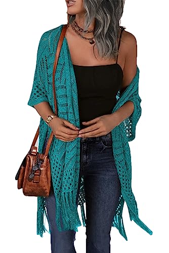 HOTOUCH Womens Knit Cardigan Hollow Out Crochet Lightweight Kimonos Sweater