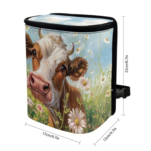 Image of Talayituse Daisy Cow Print Car Trash Can with Adjustable Straps, Foldable Car Trash Bag Bin Car Garbage Bag Multipurpose Storage Box for Vehicle Travel Camping Picnicing
