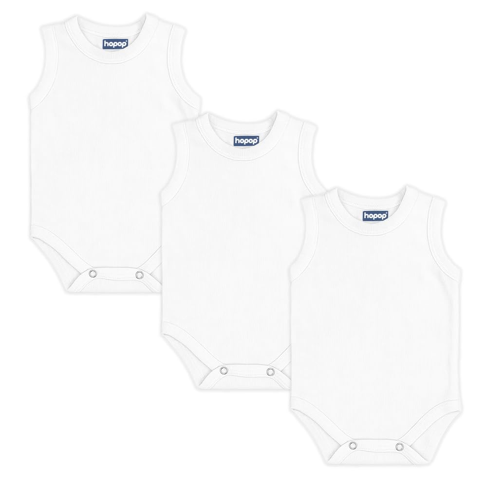 hopop Baby Romper | 100% Soft Cotton Baby Body Suit/Jumpsuit/Onesies for Boys and Girls | Sleeveless Romper with Snap Button Down | Baby Romper | Pack of 3 | White-picture-38