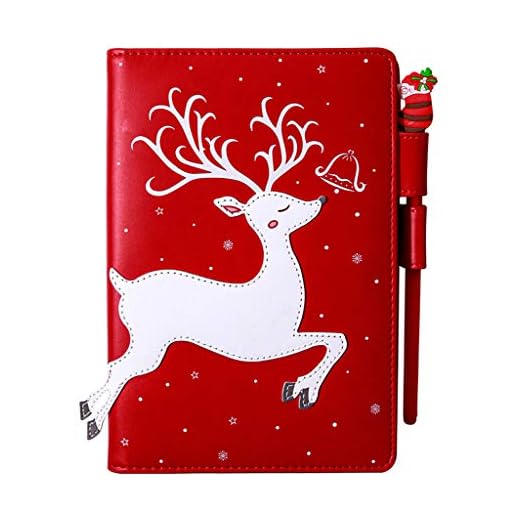 SUSHUN Christmas Älg Läder Dagbok Anteckningsbok Journal Agenda Planner Anteckningsblock med penna Set för Middle High School Studenter Flickor Pojkar Tonåring Present Röd