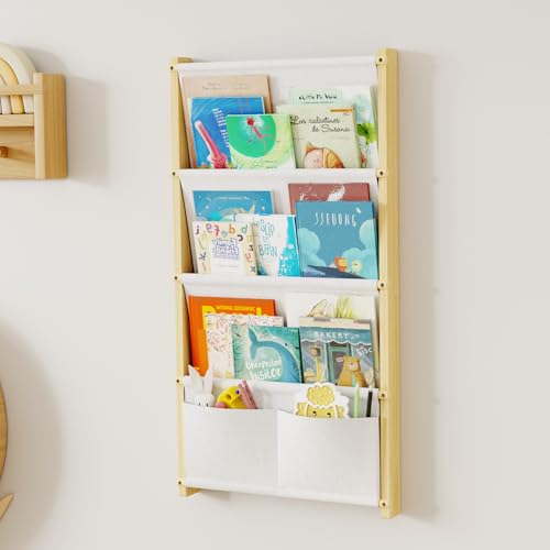 DUHARS Libreria Per Bambini a Parete a Libreria 4 Ripiani, Libreria Montessoriana Per Bambini, Libreria Da Parete...