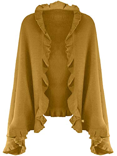 Luxury Divas Knit Poncho Shawl With Ruffled Edge