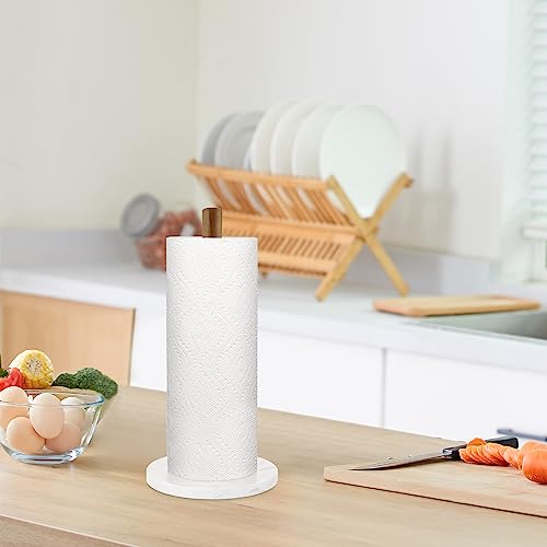 Buruis Wood Paper Towel Holder, Marble Base Modern Decorative Countertop Standing Rolls Holder For Kitchen, Toilet, Pantry And Bathroom (Marble Base White) #TOP5