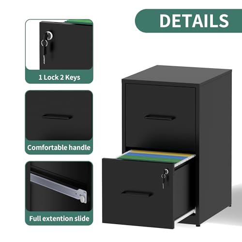 FLIXELIO 2 Drawer File Cabinet with Lock,Metal Vertical Filing Cabinets for Home Office,Heavy Duty File Storage Cabinet for Letter/Legal/A4/F4 Size File,Assembly Require (Black, Vertical 2 Drawer) - Thumbnail 5