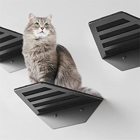 Cat Wall shelf climbing steps ladder structures furniture shelves mounted scratchers floating post perch cats (SET OF 3, Black METAL + black fabric) Cover