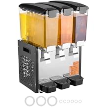 Happybuy Commercial Beverage Dispenser, 3 Tanks 10 L / 10.6 QT Each, 440W Stainless Steel Juice Dispenser with 45F-54F Cooling, Ideal for Restaurants, Bars, and Parties