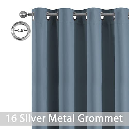 Yakamok 100% Blackout Thermal Insulated Curtains, Noise Reducing Barrier Panel for Sliding Glass Door, Full Light Blocking Patio Door Drapery for Patio/Living Room, W100 x L84, Stone Blue, 1 Panel