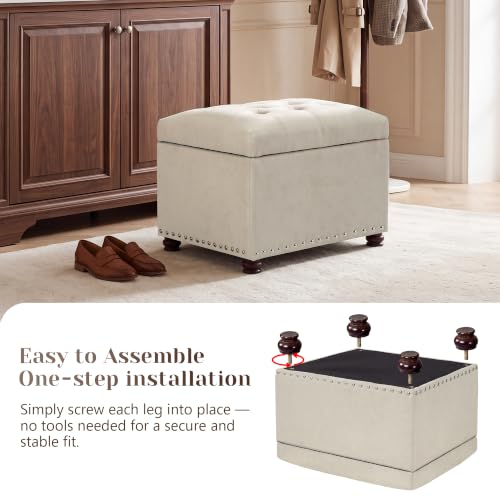Image of Joveco 24 inch Ottoman with Storage,Fabric Tufted Storage Ottoman with Legs