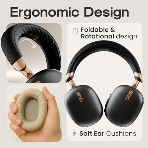 Image of GOBOULT Fluid X Pro ANC Headphones BT Wireless 70H Playtime, 40mm Bass Driver, Active Noise Cancellation, Type-C Fast Charging, ANC Headphones Wireless (Raven Black)