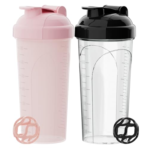 PZMLOASN 2 Stück Protein Shaker bottle 700ml - Auslaufsicherer Schraubdeckel - BPA-frei, aus babyflaschentauglichem Material, für Damen und Herren (Rosa+Weißschwarz)