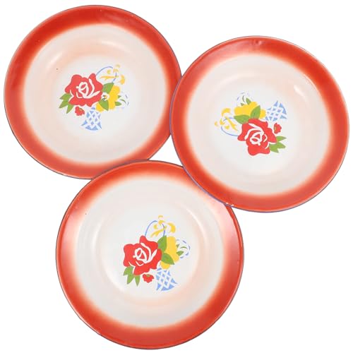 NULYLU Set 3 Piatti Smaltati Vintage in Ferro 20Cm Vassoi da Portata Antiscivolo per Cucina e Buffet Piatto per Spuntini e Decorazione Tavola per Feste e Riunioni Familiari