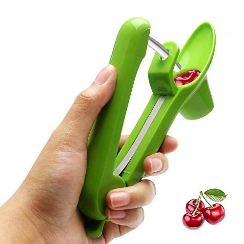 Jhua Cherry Pitter Stoner, Olijfsteen Remover, Kwaliteit Kers Pitting met Splatter Guard Ontwerp Keuken Gadget (Groen)