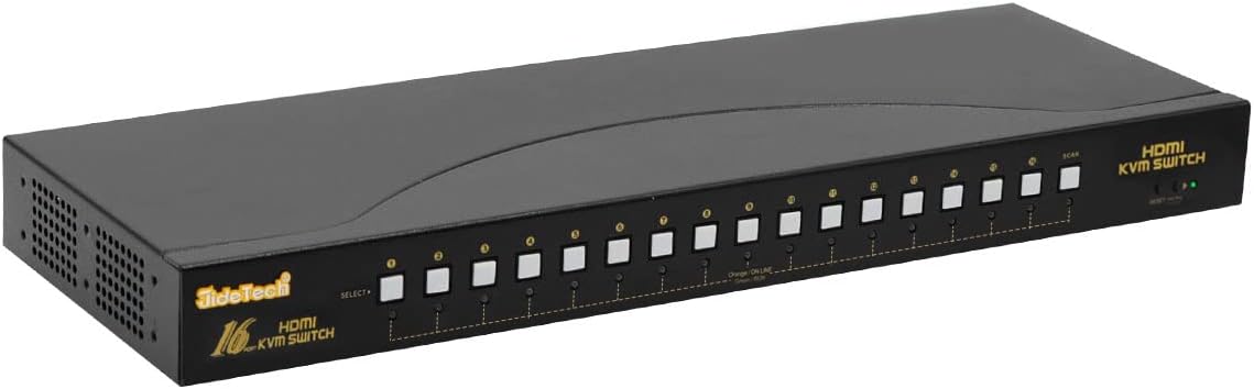Black Friday Clearance JideTech HDMI USB KVM Switch 16 Port Up to 4K@30Hz Resolution with USB 2.0 Hub Support Hotkey Mouse Switching for Linux, Windows, Mac, Unix