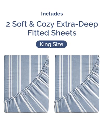 Image of CGK Linens 2 Pack Extra Deep King Fitted Sheets - Blue Stripes