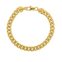 Mens Bracelet, 18K Gold Plated Stainless Steel Bracelet Women,7mm Sturdy Cuban Link Bracelets, Anti-Tarnish Nickel-Free, Snake Hand Chain Bracelet (Yellow Gold, Small (19cm))