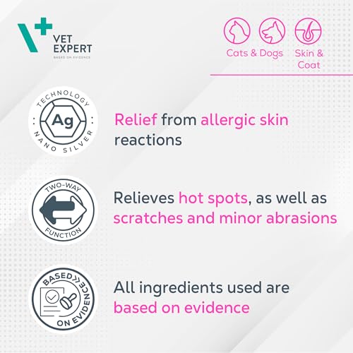 Vet Expert Hot Spot Spray für Hunde und Katzen – unterstützt die Therapie von Hot-Spot-Läsionen mit Nanosilber, Panthenol, Kamillenextrakt, Teebaumöl und Aloe Vera Öl – 100 ml
