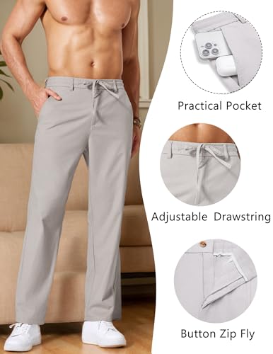 Image of COOFANDY Men's Cotton Linen Pants [Relaxed Fit] Casual Drawstring Dress Pants Beach Summer Lightweight Trousers