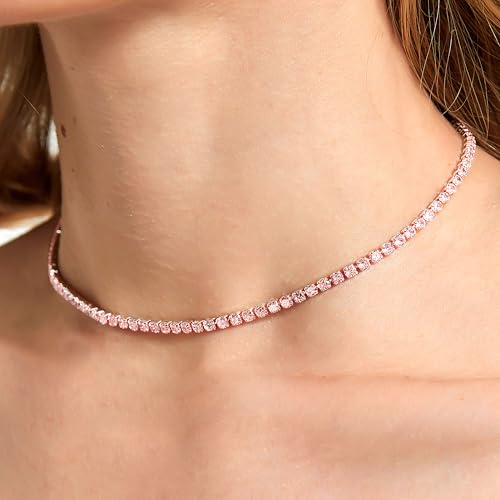 Sparkle Cubic Zirconia Crystal Choker Necklace for Women Dainty Simulated Diamond Tennis Necklace for Wedding Christmas Halloween Party Prom4