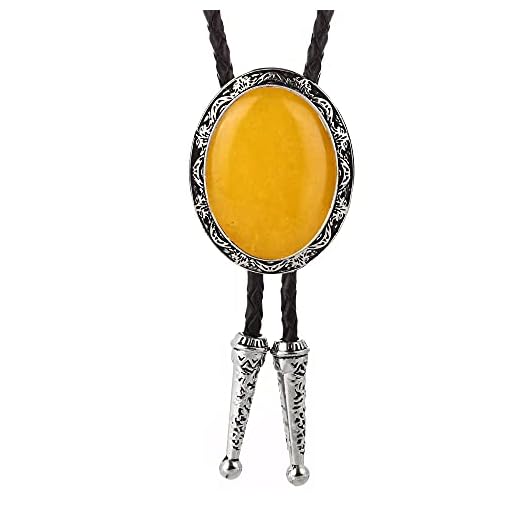 Cowboy slipsar för män Western Cowboy Bolo Tie Herrens s Bow Tie Agate Stone Leather Collar Rope Dam Performance Kläder Tillbehör Western Ties FATEGGS (Color : Yellow)