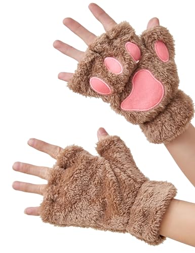 OTPEH Cat Paws Gloves Fingerless Bear Furry Paw Cute Hand Gear Cosplay Costume Accessories