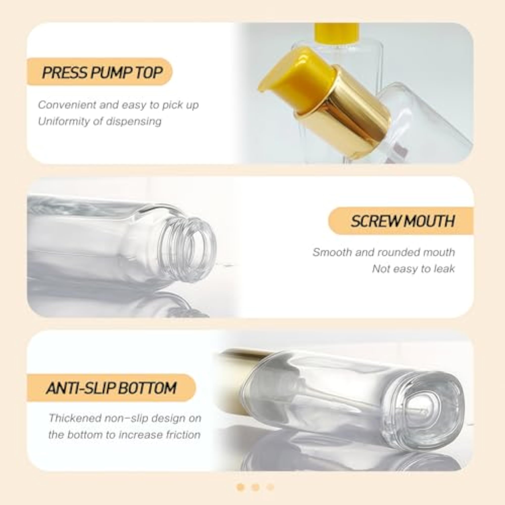 2Pcs 50ml Empty Clear Glass Lotion Pump Bottles