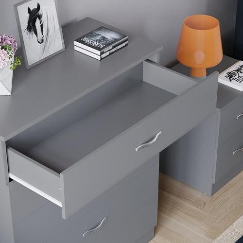 Image of 5-Drawer Gray Dresser with Metal Handles and Slides, Unique Anti-Sag Drawer Support, Bedroom Storage Unit