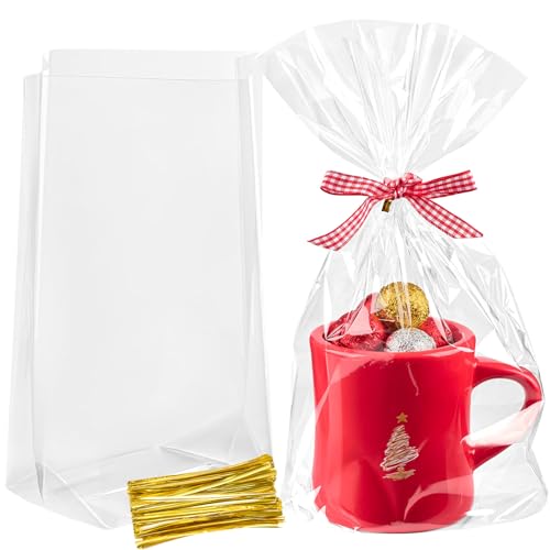 Ohuimrt Clear Cellophane Treat Bags 7x12x3 Inch 100 Pack