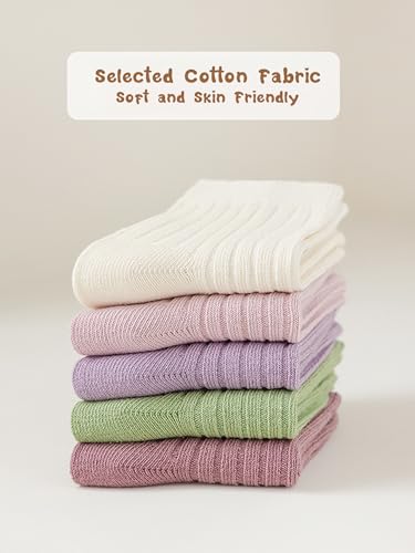 Kids Socks Ribbed Cuffs Cotton Knit Crew Socks Solid Cartoon Pattern Cute Socks for Kids 5 Pairs3