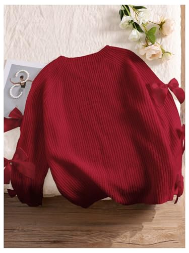 Image of SHENHE Women's Plus Size Sweaters Bow Cutout Crewneck Long Raglan Sleeve Knit Tops Chunky Sweaters