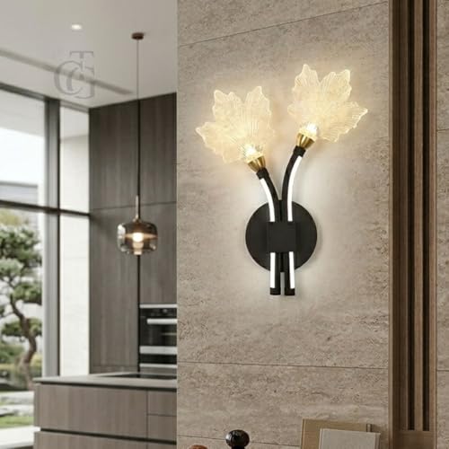 Image of Modern LED Wall Sconce Light, Dual Holly Leaf Design, Metal Base with Three Colour Illumination (Warm White, Natural White, Cool White), Indoor Decorative Lighting|Black
