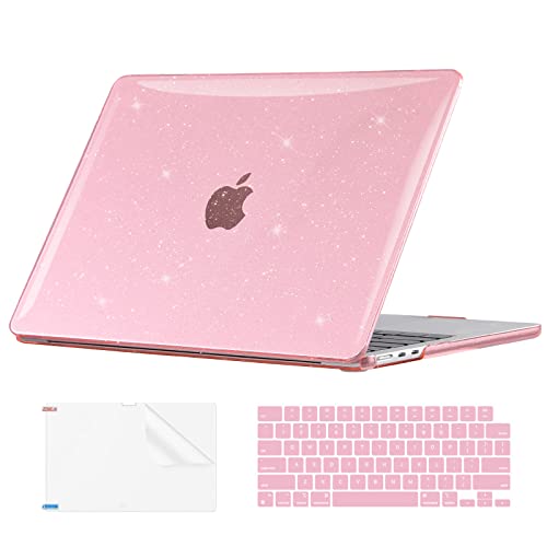 Image of EooCoo Case Compatible with MacBook Air 13 inch 2024-2022 Release M3 M2 A3113 A2681, Glitter Hard Shell&Keyboard Skin Cover&Screen Protector for Mac Air 13.6 inch Case, Sparkly Pink