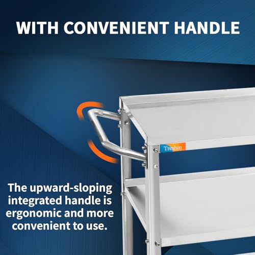 Treshin 3 Tier Stainless Steel Utility Cart Commercial Heavy Duty Rolling Cart Food Storage Service Trolley with Handle and Wheels for Kitchen Restaurant Hospita Lab and Hotel 16.5\"W x 27.6\"L x 31.9\"H - Thumbnail 4