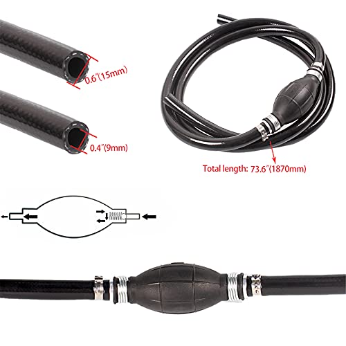 Image of BARTOO Fuel Line Assembly,3 /8in Nylon Braided Marine Fuel Hose Line Assembly with Primer Bulb for Marine Outboard Boat Motor RVs Tractors and Caravans,6FT
