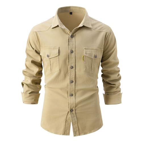 Image of Lu's Chic Men's Shirt Jacket Soft Trucker Long Sleeve Cotton Shacket Fall Classic Button Casual Western