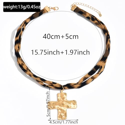 Scarf Necklace with Charm for Women Boho Leopard Choker Scarf Charm Necklace Cross Star Starfish Conch Pendant Necklaces Trendy Summer Beach Jewelry Costume Accessories4