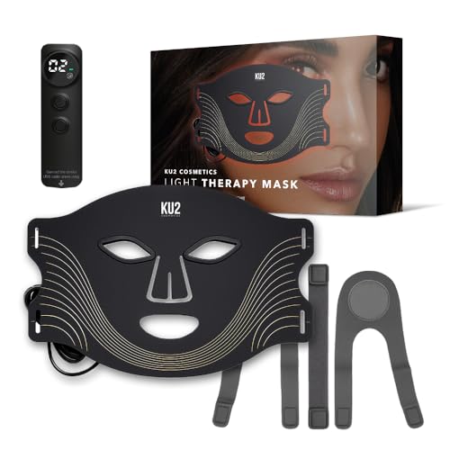 KU2 LED Gesichtsmaske mit 7 Lichtmodi &ndash; 180 LEDs f&uuml;r Anti Aging &ndash; Reduziert Falten, Akne & Rosacea &ndash; Lichttherapie Maske &ndash; Rotlichtmaske f&uuml;r zu Hause
