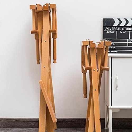 Portable Folding Director's Chair with Canvas Backrest - Adjustable Height Wooden Stool for Artists & Barbers - 24in/61cm Lightweight & Durable Seating