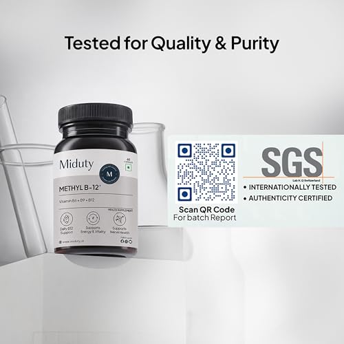 Image of Miduty Vitamin B12 Supplement - Bioactive B-Complex with B6, B9, B12 - Daily Energy Support - Triple Formula for Mood, Brain & Nerve Support - Fast Absorbing Chewable - 60 Veg Tablets