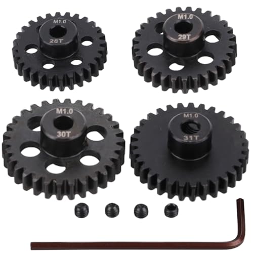 JIECHUN 4PCS M1 5mm Shaft Hole 28T 29T 30T 31T Steel Pinion Motor Gear Compatible with 1/8 RC Car Brushed Brushless Motor