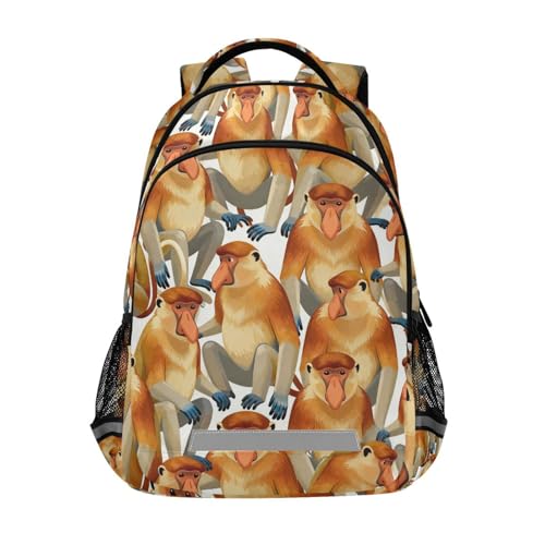 Image of Proboscis Monkey Pattern Large School Backpacks with Chest Strap for Boys Girls Students,Lightweight Bookbags 17 Inch, Portable Casual Daypack Bags